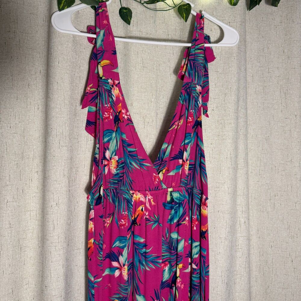 Forever 21 Pink Tropical Floral Maxi Dress Women M Summer Vacation - Picture 3 of 5